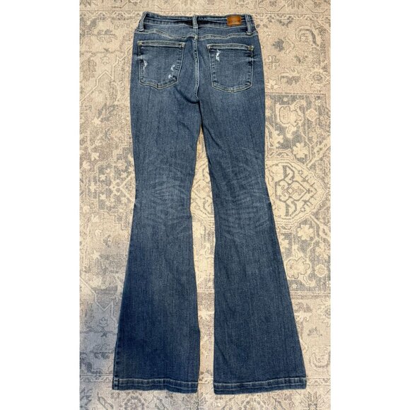 Judy Blue Mid Rise Trouser Flare Button Fly Jeans Size 7/28 Medium Wash Denim - Picture 2 of 10